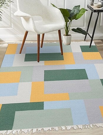 Tapis kilim TETRIS, fait main en laine motif géométrique