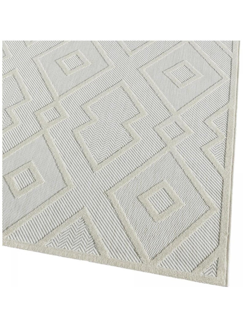 Tapis kilim tissé motif géométrique TENO A Ecru - Kiabi