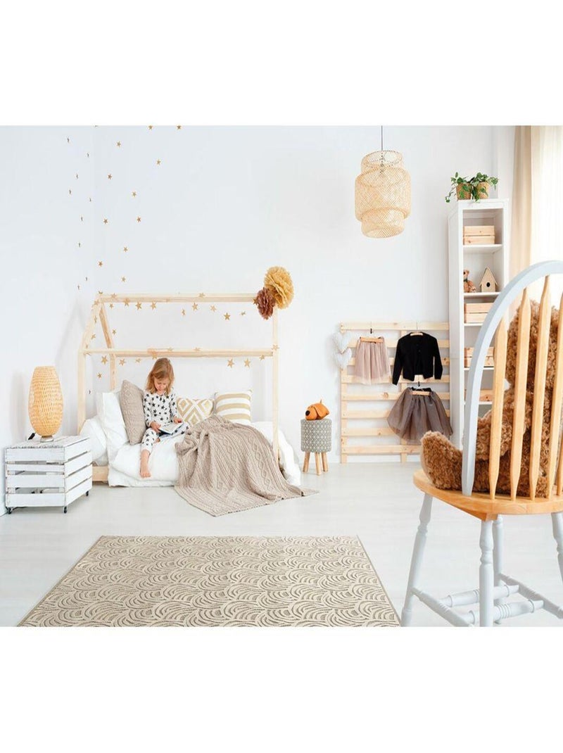 Tapis laine et viscose moderne courbe Moda Beige - Kiabi