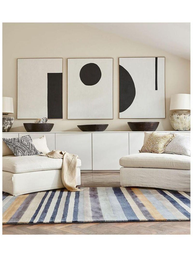 Tapis laine moderne tufté main rayé Rosita Bleu - Kiabi