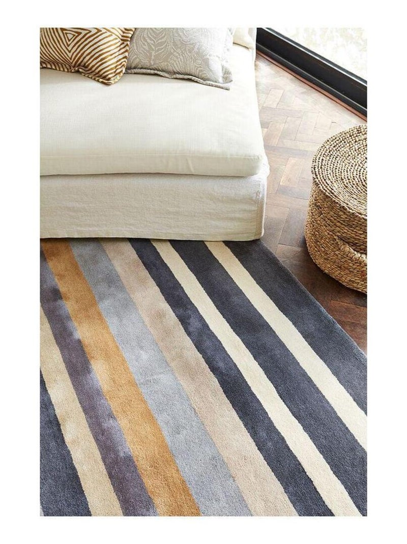 Tapis laine moderne tufté main rayé Rosita Bleu - Kiabi
