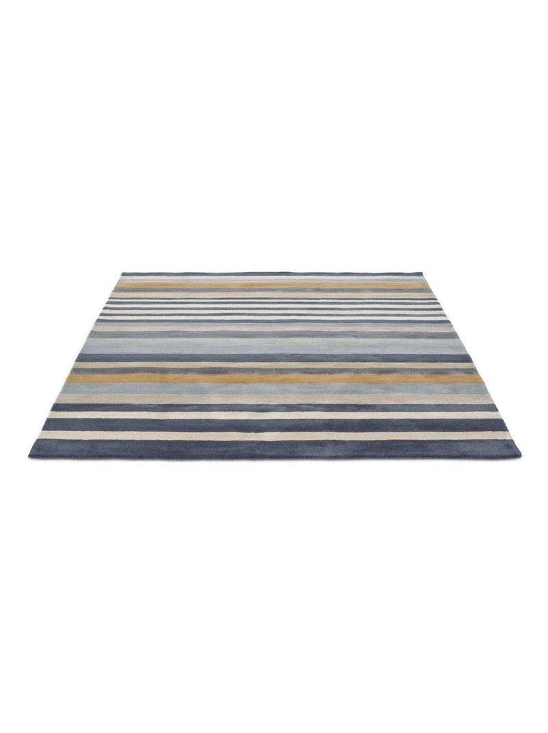 Tapis laine moderne tufté main rayé Rosita Bleu - Kiabi