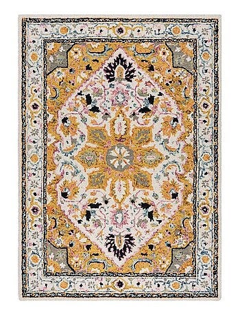 Tapis laine oriental rectangle à poils ras Dahlia