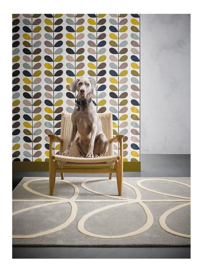 Tapis laine poils ras floral moderne tufté main Giant Linear Stem Multicolore - Kiabi