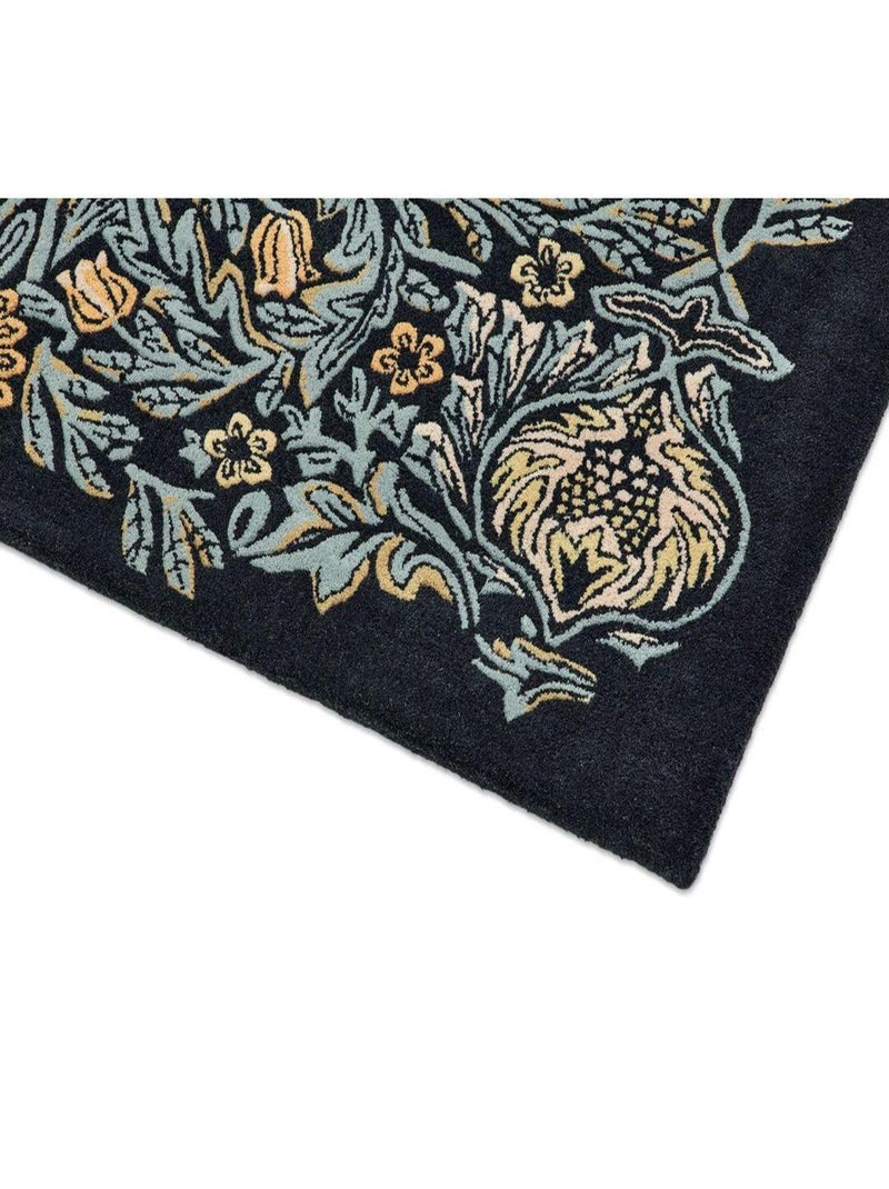 Tapis laine poils ras tufté main floral design Bird Bleu - Kiabi