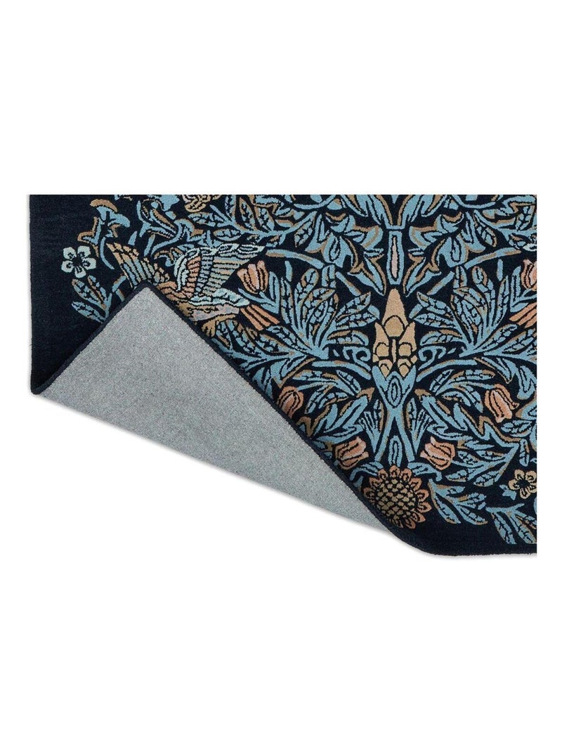 Tapis laine poils ras tufté main floral design Bird Bleu - Kiabi