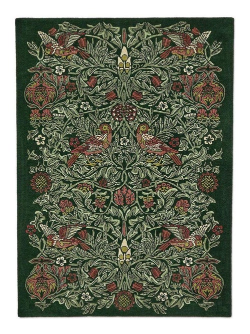 Tapis laine poils ras tufté main floral design Bird - Kiabi