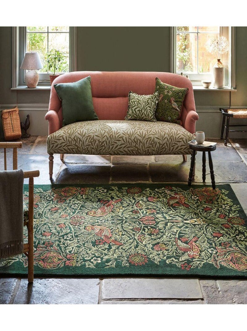 Tapis laine poils ras tufté main floral design Bird Vert - Kiabi