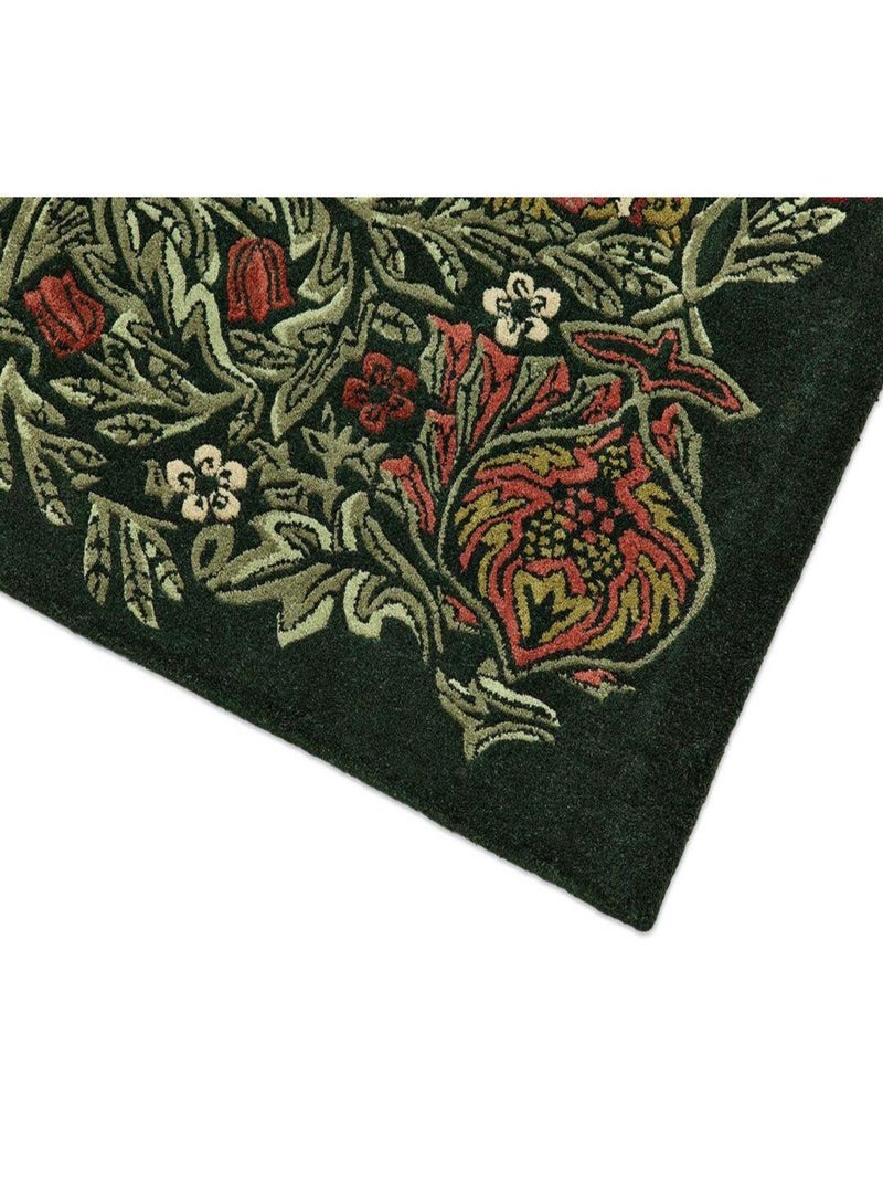 Tapis laine poils ras tufté main floral design Bird Vert - Kiabi