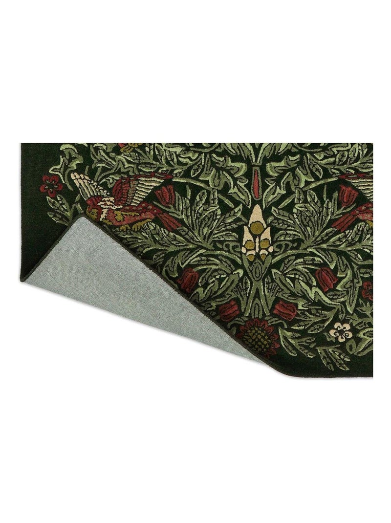 Tapis laine poils ras tufté main floral design Bird Vert - Kiabi