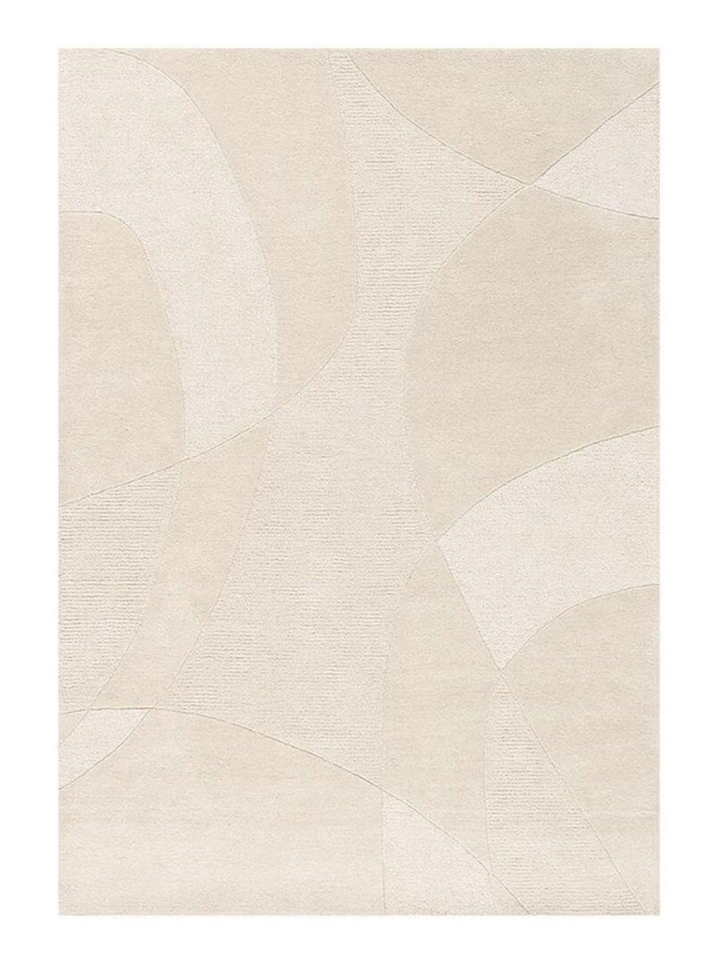 Tapis laine tissé main moderne effet 3D rectangle Jade Blanc - Kiabi