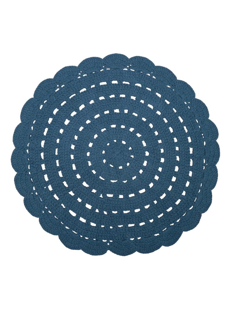 Tapis lavable rond Alma crochet bleu (120 cm) Bleu - Kiabi