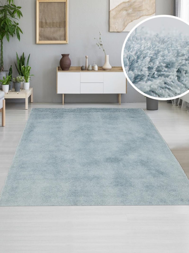 Tapis longs poils shaggy fait à la main motif uni CHIC Bleu - Kiabi