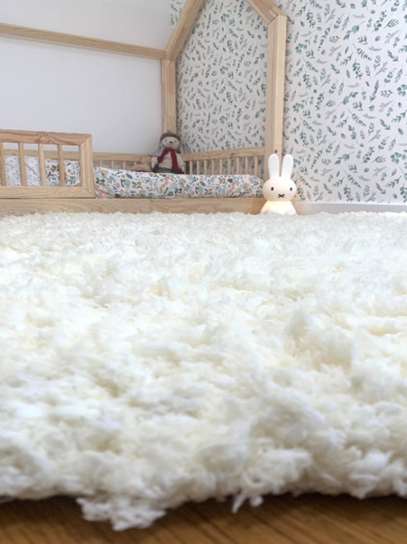 Tapis longs poils shaggy fait à la main motif uni SUPERDOUX Ecru - Kiabi