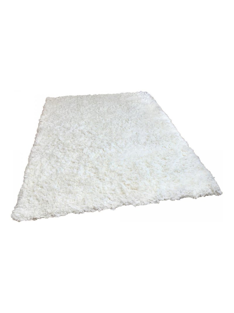 Tapis longs poils shaggy fait à la main motif uni SUPERDOUX Ecru - Kiabi