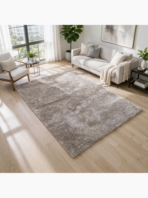 Tapis longs poils shaggy fait main motif uni LUXE - Kiabi