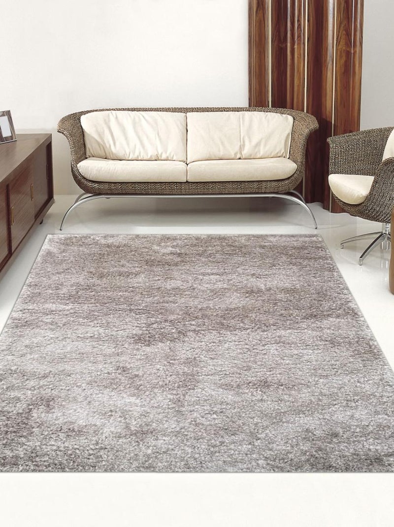Tapis longs poils shaggy fait main motif uni LUXE Argent - Kiabi