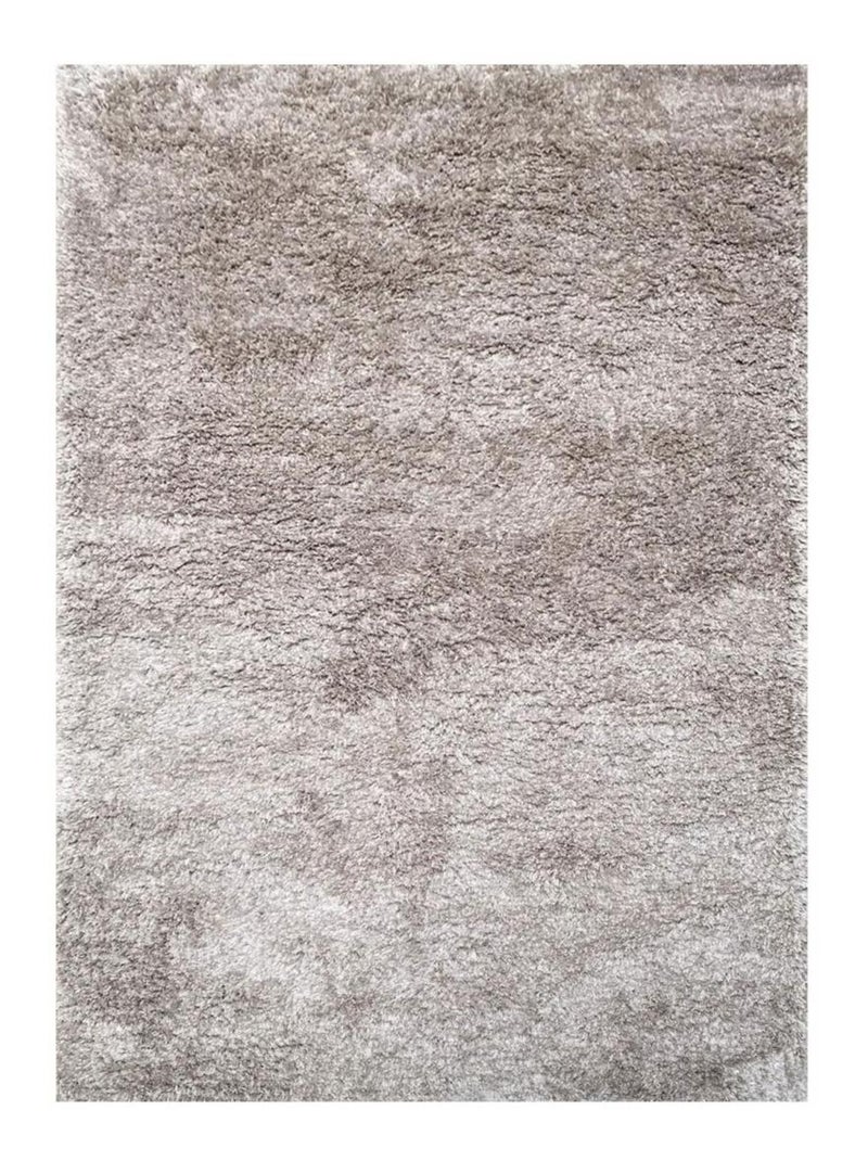Tapis longs poils shaggy fait main motif uni LUXE Argent - Kiabi