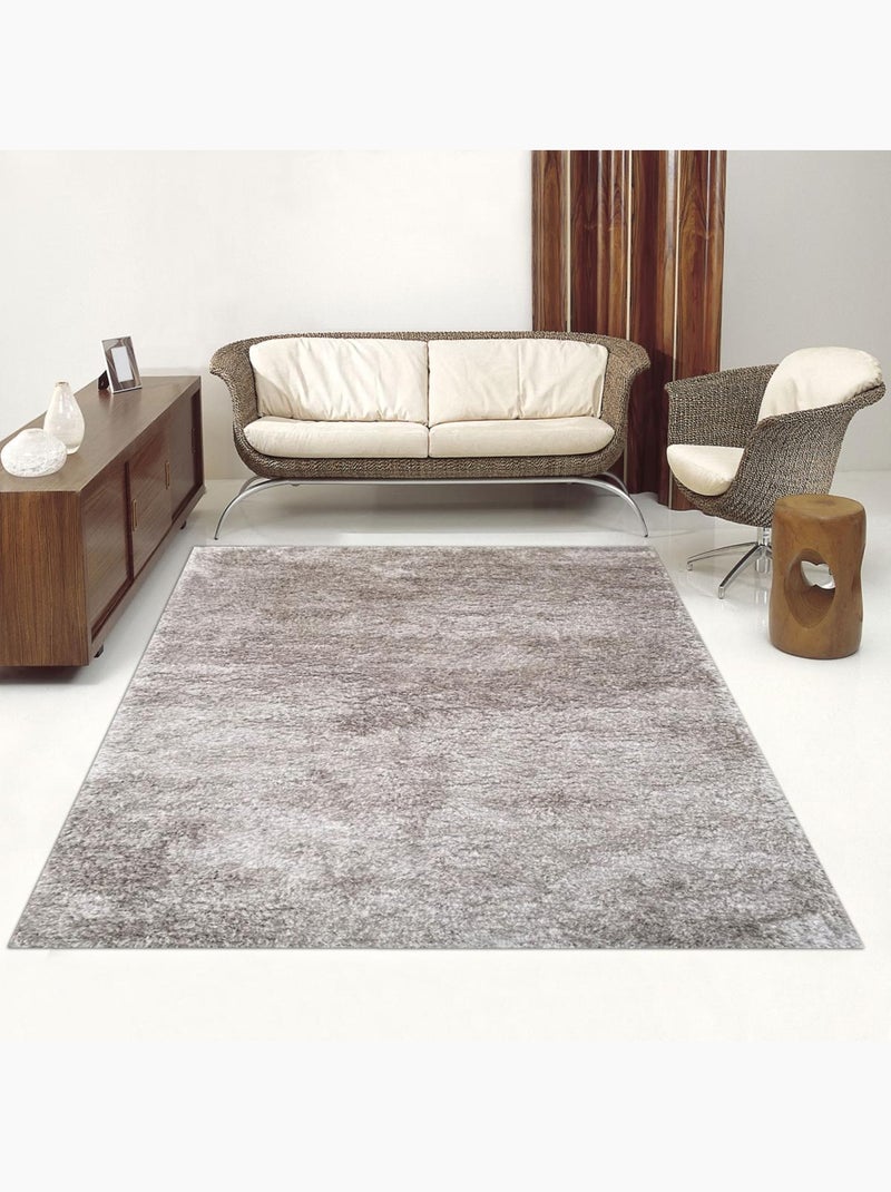 Tapis longs poils shaggy fait main motif uni LUXE Argent - Kiabi