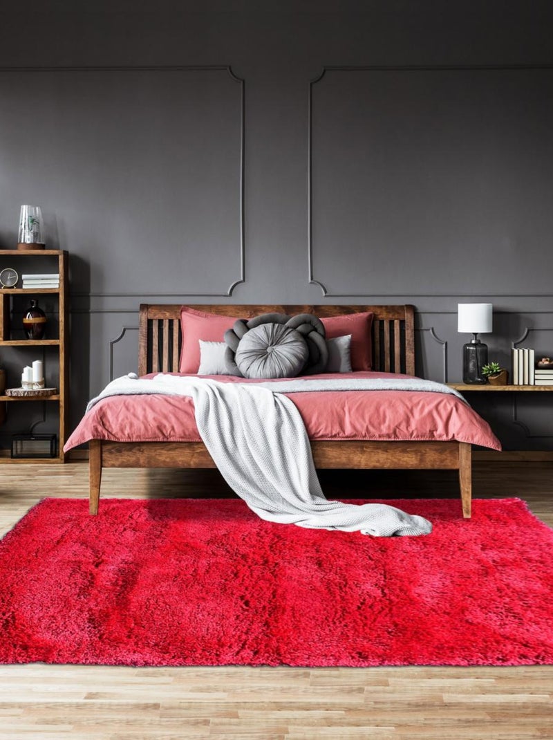 Tapis longs poils shaggy fait main motif uni LUXE Rose - Kiabi