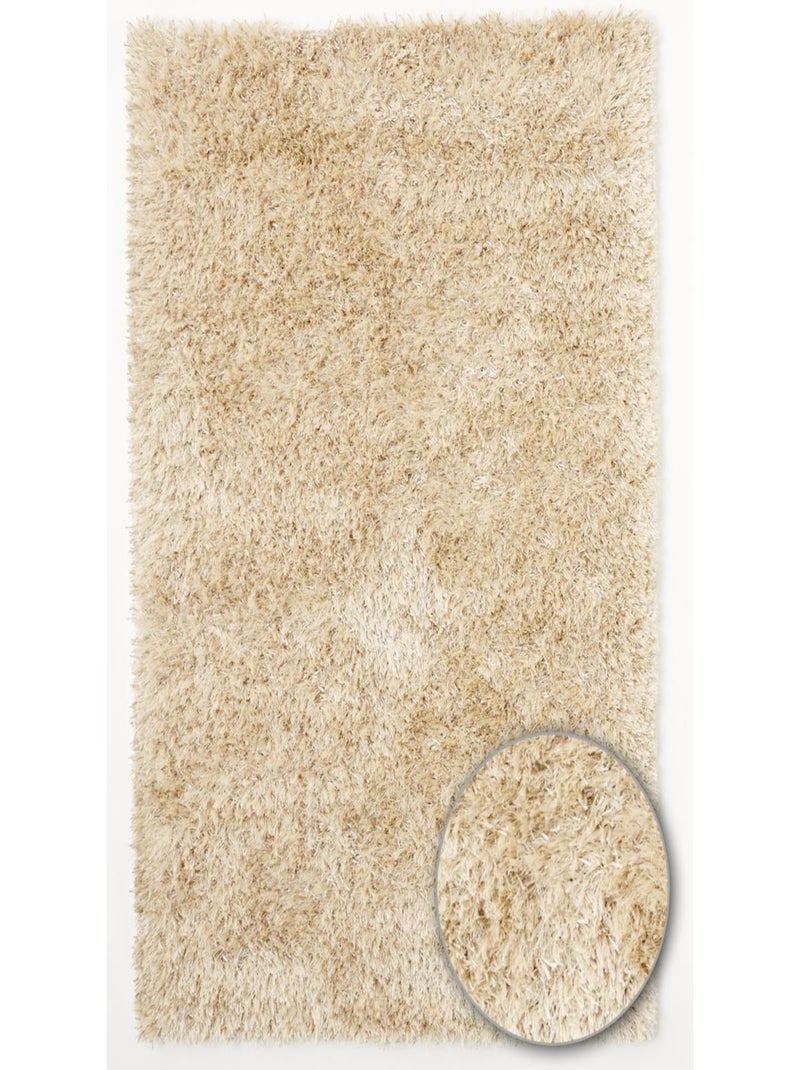 Tapis longs poils shaggy fait main motif uni MELANGE Blanc - Kiabi