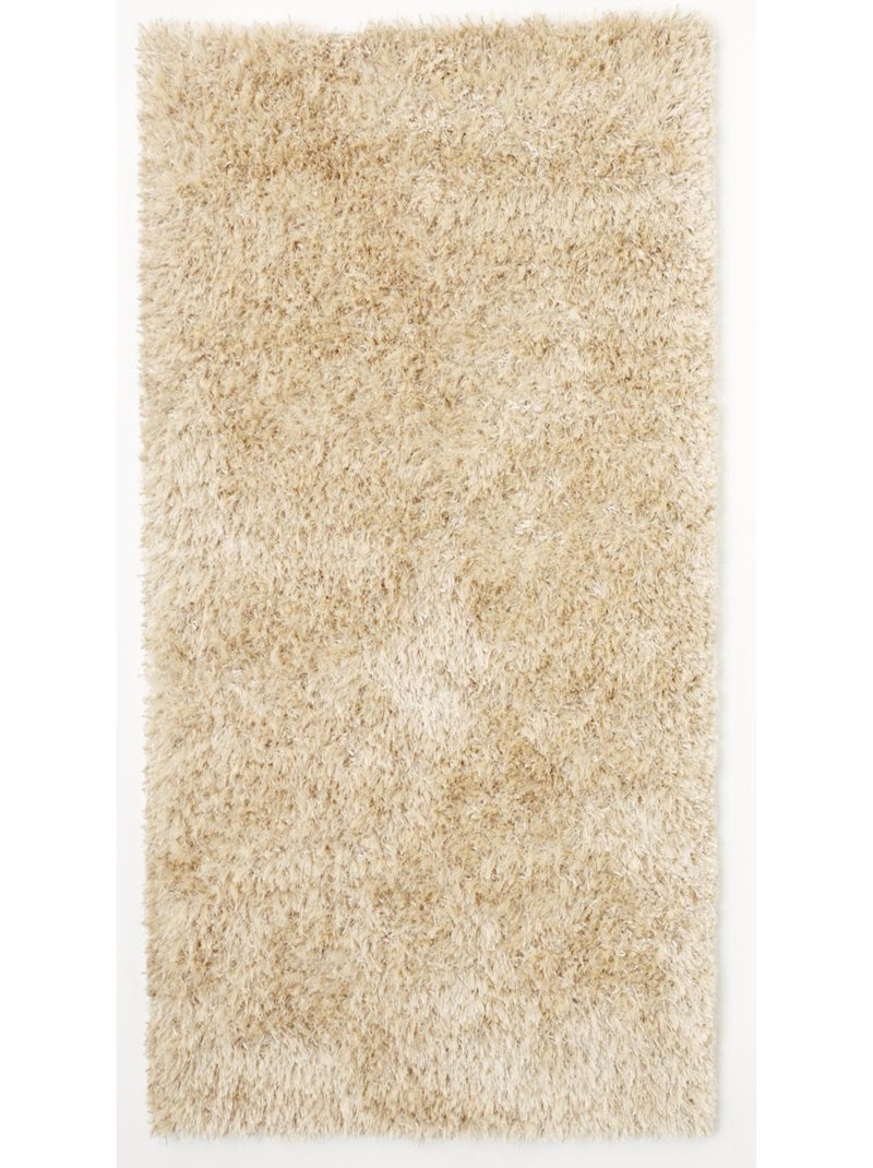 Tapis longs poils shaggy fait main motif uni MELANGE Blanc - Kiabi