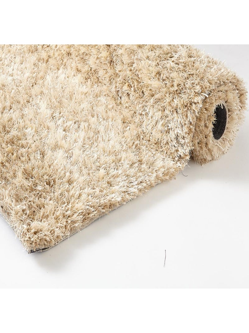 Tapis longs poils shaggy fait main motif uni MELANGE Blanc - Kiabi