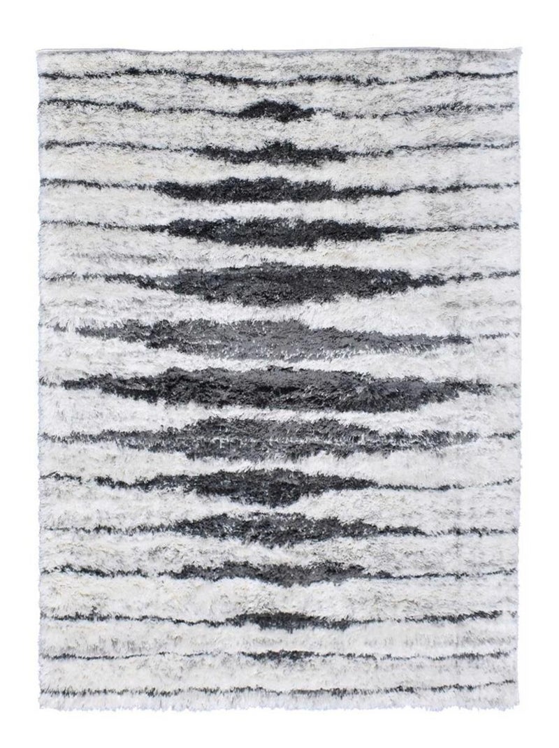 Tapis longs poils shaggy tissé motif berbère LYN4 DOUX 5 Ecru - Kiabi