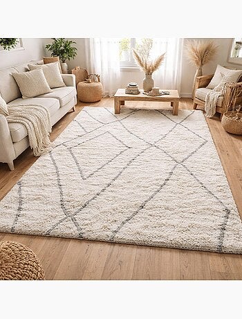 Tapis longs poils shaggy tissé motif berbère LYN4 DOUX 6