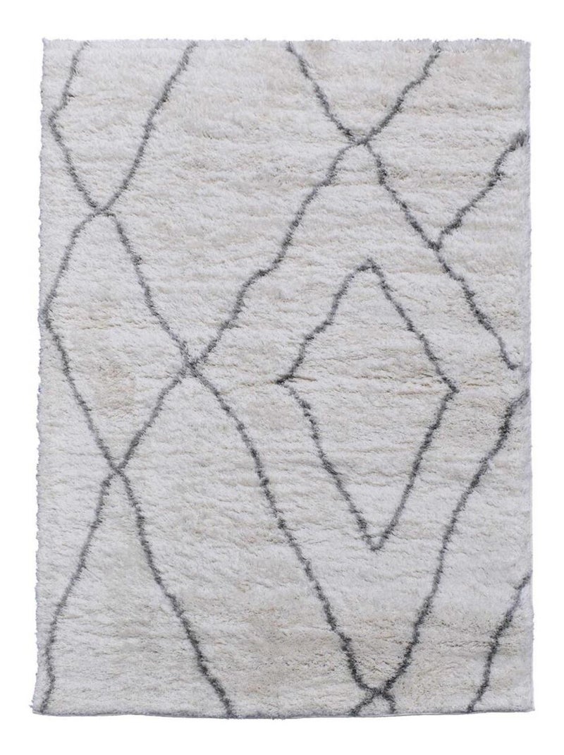 Tapis longs poils shaggy tissé motif berbère LYN4 DOUX 6 Ecru - Kiabi