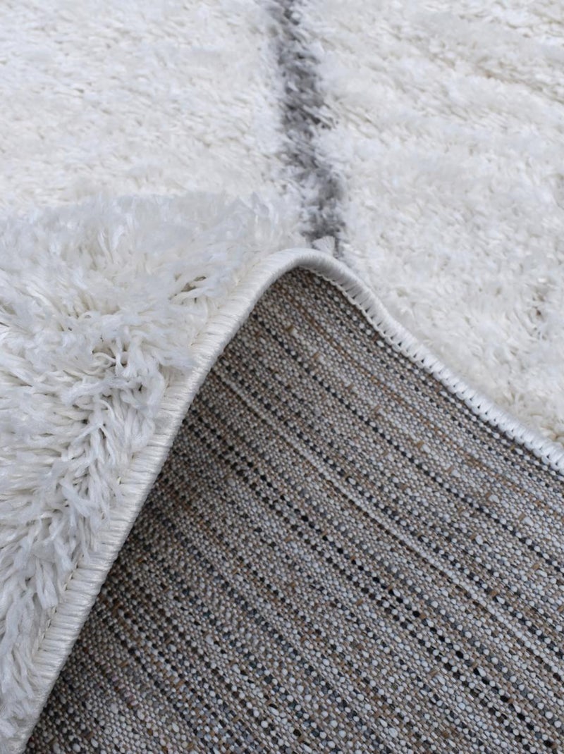 Tapis longs poils shaggy tissé motif berbère LYN4 DOUX 6 Ecru - Kiabi