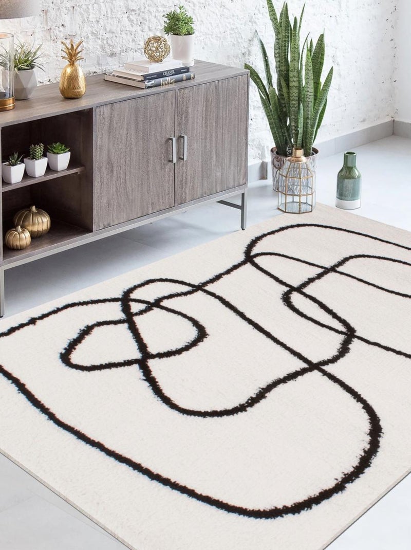 Tapis longs poils shaggy tissé motif géométrique INFINITA 2 Beige - Kiabi
