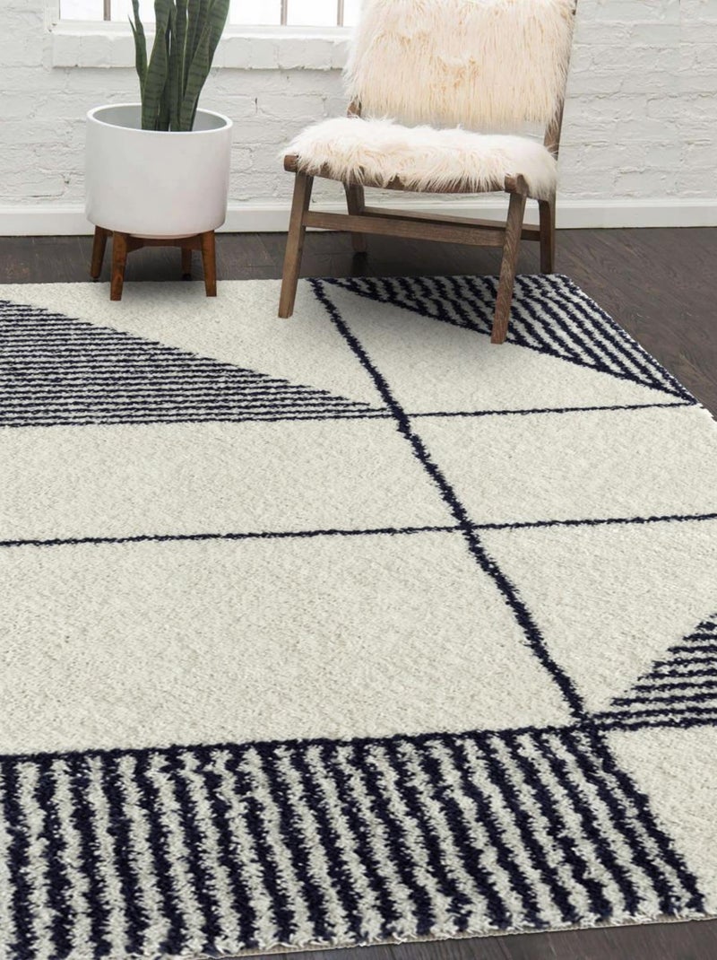 Tapis longs poils shaggy tissé motif géométrique LIKAHO Bleu - Kiabi