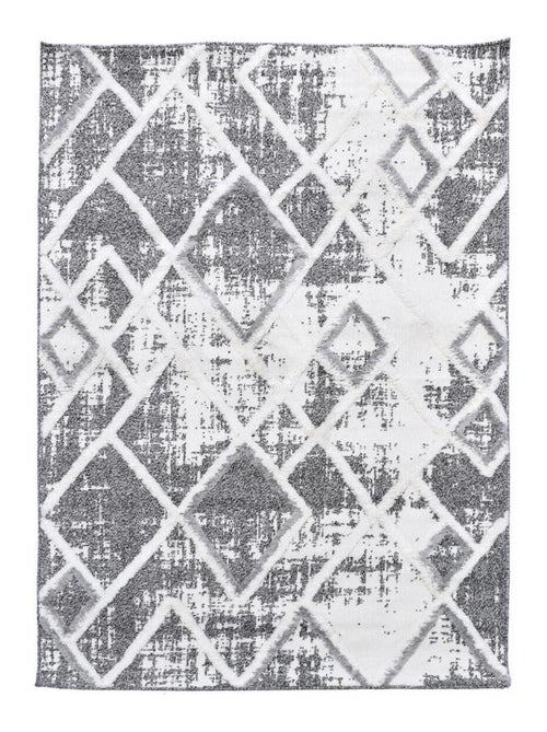 Tapis longs poils shaggy tissé motif rétro-vintage LADURO - Kiabi