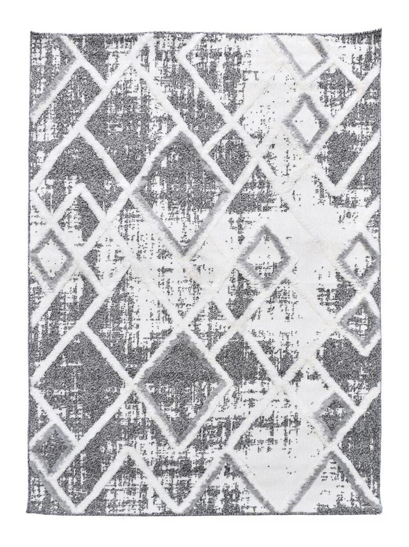 Tapis longs poils shaggy tissé motif rétro-vintage LADURO Gris - Kiabi