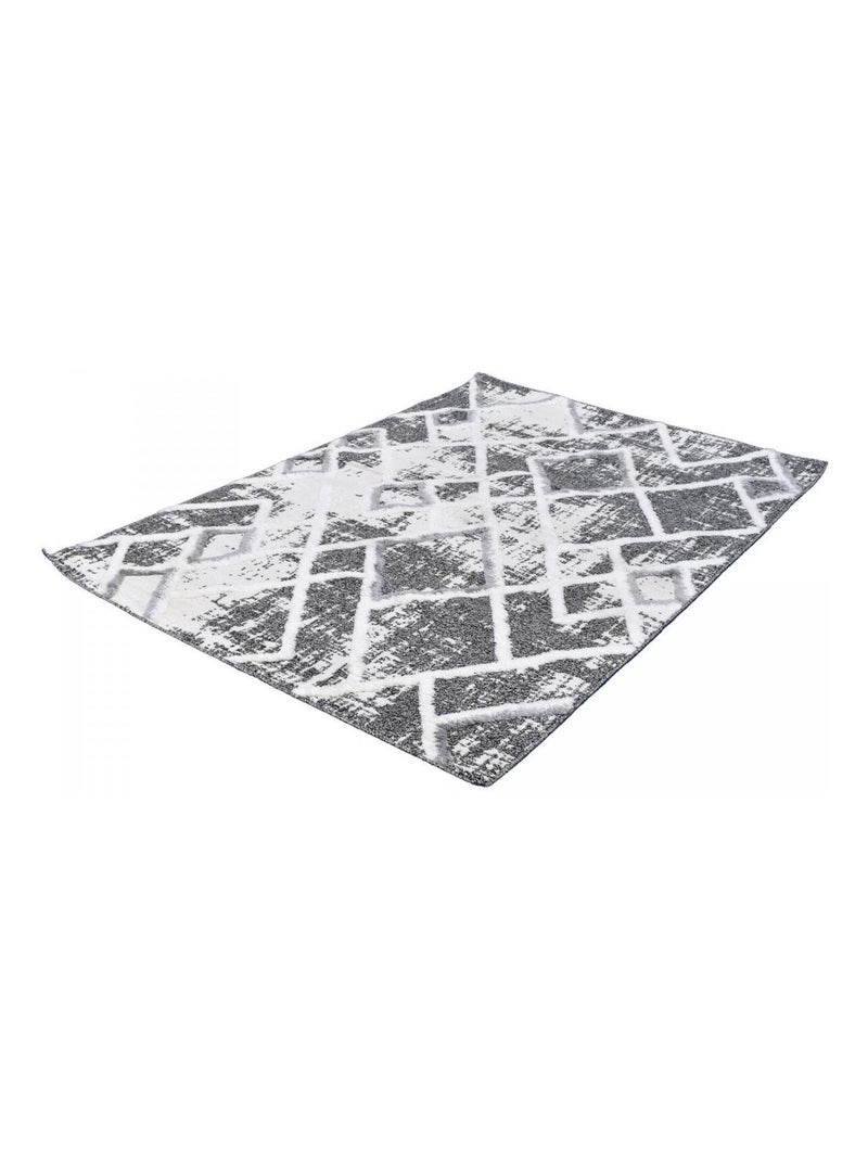 Tapis longs poils shaggy tissé motif rétro-vintage LADURO Gris - Kiabi