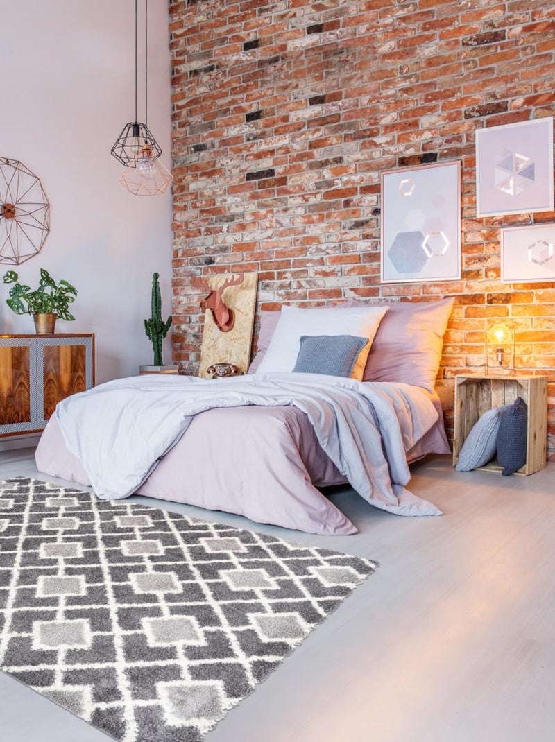 Tapis longs poils shaggy tissé motif scandinave DIROP Gris - Kiabi