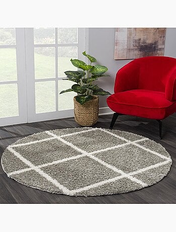 Tapis longs poils shaggy tissé motif scandinave SG MADRAG