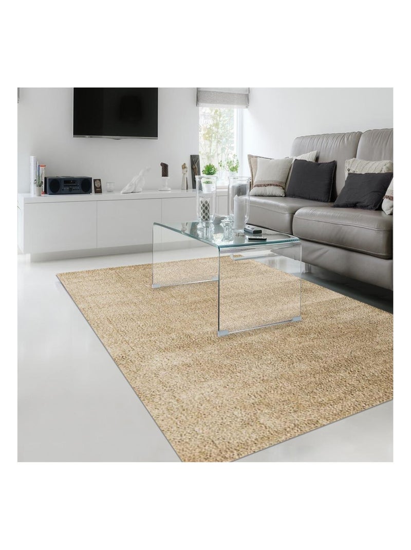 Tapis longs poils shaggy tissé motif uni SILCHOU Beige - Kiabi