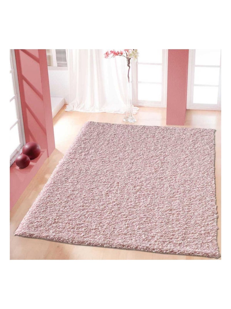 Tapis longs poils shaggy tissé motif uni SIMPLE Rose - Kiabi