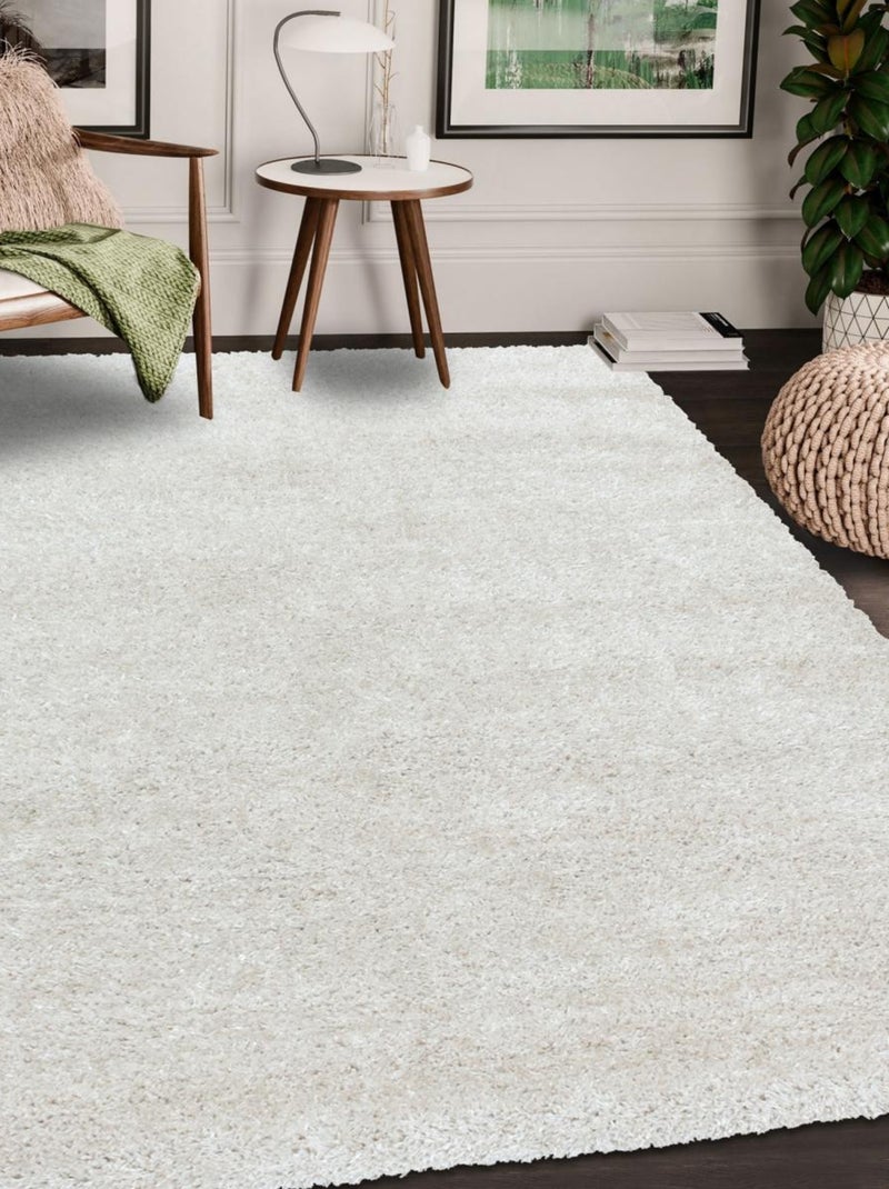 Tapis longs poils shaggy tissé motif uni UNI A Ecru - Kiabi