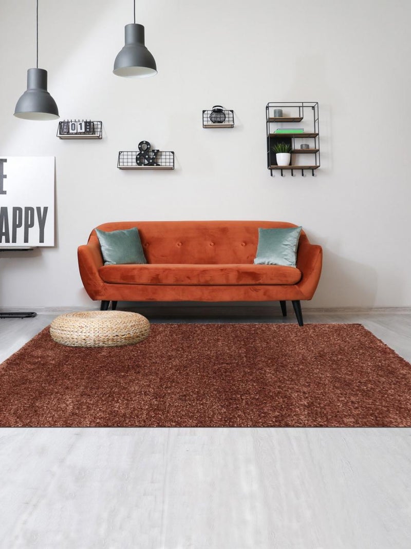 Tapis longs poils shaggy tissé motif uni UNI A Marron - Kiabi