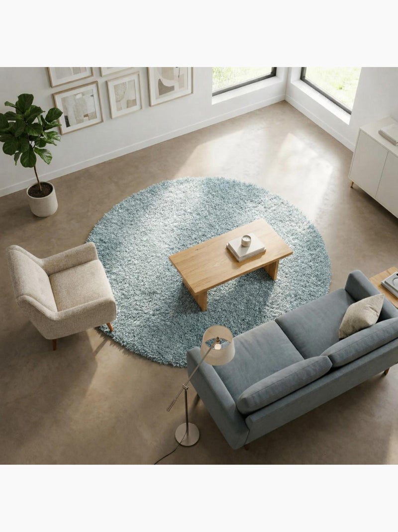 Tapis longs poils shaggy tissé motif uni UNI B Bleu - Kiabi