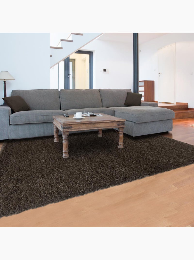 Tapis longs poils shaggy tissé motif uni UNI B Marron - Kiabi