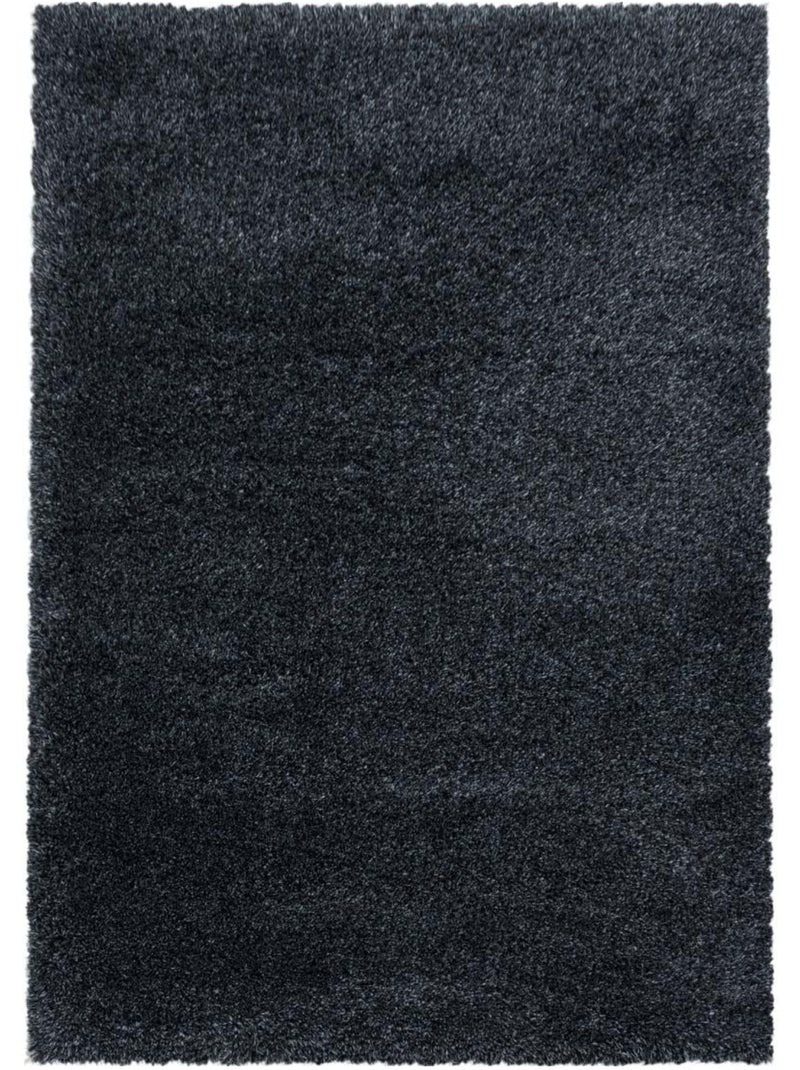 Tapis longs poils shaggy tissé motif uni UNI B Noir - Kiabi