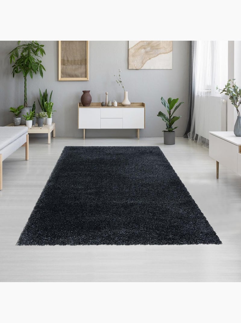 Tapis longs poils shaggy tissé motif uni UNI B Noir - Kiabi