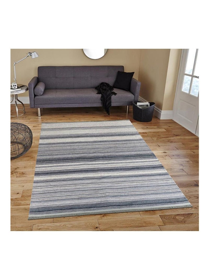 Tapis moderne à franges lavable en machine Emma Gris - Kiabi