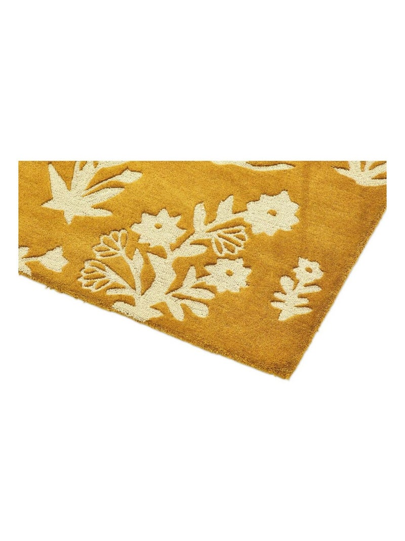 Tapis moderne effet 3D floral laine tufté main Woodland Doré - Kiabi