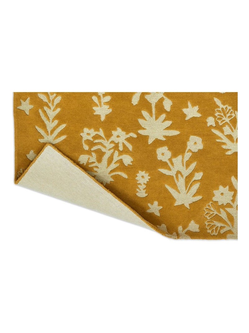 Tapis moderne effet 3D floral laine tufté main Woodland Doré - Kiabi