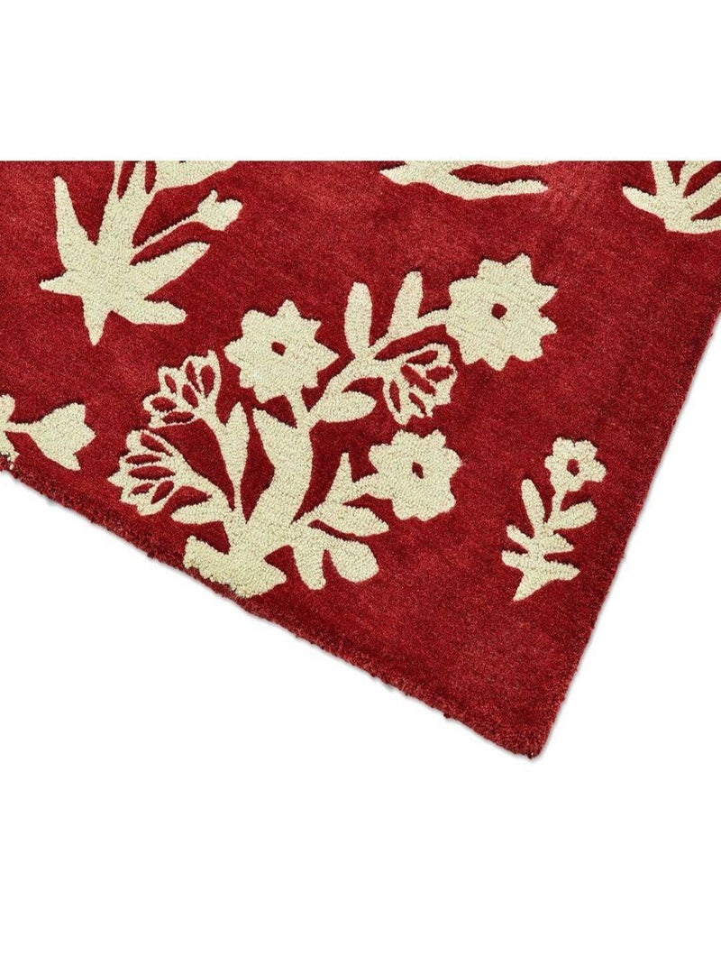 Tapis moderne effet 3D floral laine tufté main Woodland Rouge - Kiabi